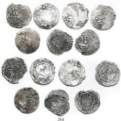 Lot of 7 Lima, Peru, cob 4 reales, Philip II, assayer Diego de la Torre, various varieties.