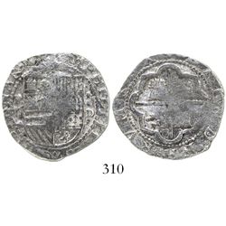 Lima, Peru, cob 2 reales, Philip II, assayer Diego de la Torre, P-ii to left, oD-* to right, Grade 1