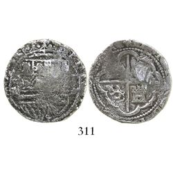 Lima, Peru, cob 2 reales, Philip II, assayer Diego de la Torre, *-ii to left, P-oD to right, Grade 2