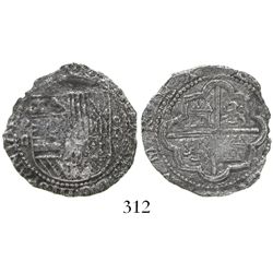 Lima, Peru, cob 2 reales, Philip II, assayer Diego de la Torre, P-ii to left, oD-* to right, Grade 3