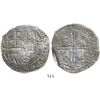 Image 1 : Potosi, Bolivia, cob 8 reales, Philip II, assayer B (3rd period), Grade 2.