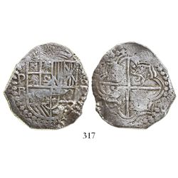 Potosi, Bolivia, cob 8 reales, Philip III, assayer R (curved-leg), Grade-1 quality with original tag