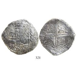 Potosi, Bolivia, cob 8 reales, Philip III, assayer M, Grade 2, with tag but no certificate.