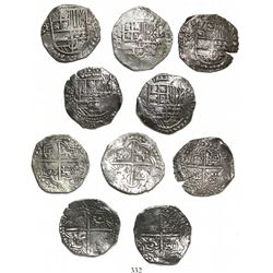 Lot of 5 Potosi, Bolivia, cob 8 reales, Philip III, various assayers (where visible), all Grade 1.