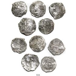 Lot of 5 Potosi, Bolivia, cob 8 reales, Philip III, various assayers (where visible), all Grade 2.