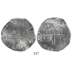 Potosi, Bolivia, cob 4 reales, Philip II, assayer B (3rd period), Grade 1.