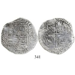 Potosi, Bolivia, cob 4 reales, Philip III, assayer Q, Grade 1.