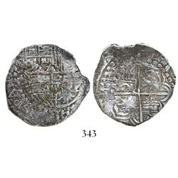 Potosi, Bolivia, cob 4 reales, Philip III, assayer Q, Grade 1.