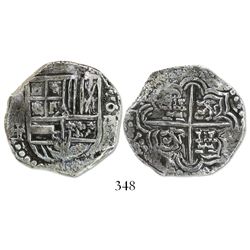 Potosi, Bolivia, cob 4 reales, Philip III, assayer T, Grade 1.