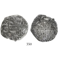 Potosi, Bolivia, cob 4 reales, Philip III, assayer T, quadrants of cross transposed, Grade 2, with o