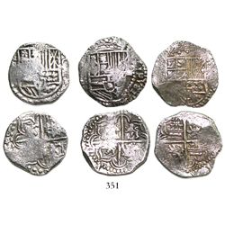 Lot of 3 Potosi, Bolivia, cob 4 reales, Philip III, assayers not visible, all Grade 1.