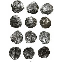 Lot of 6 Potosi, Bolivia, cob 4 reales, Philip III, various assayers (where visible), all Grade 1.