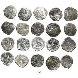 Lot of 10 Potosi, Bolivia, cob 4 reales, Philip III, assayers Q, M and T (all visible), all Grade 1.