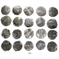 Lot of 10 Potosi, Bolivia, cob 4 reales, Philip III, various assayers (where visible), all Grade 1.