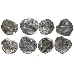Lot of 4 Potosi, Bolivia, cob 4 reales, Philip III, various assayers (where visible), all Grade 2.