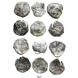 Lot of 6 Potosi, Bolivia, cob 4 reales, Philip III, various assayers (where visible), all Grade 3.