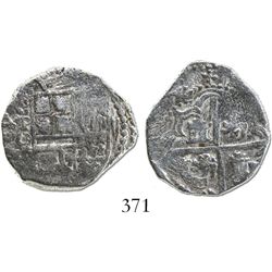 Potosi, Bolivia, cob 2 reales, Philip III, assayer Q, Grade 1.