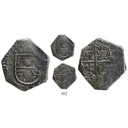 Cartagena, Colombia, cob 2 reales, (1622), no assayer, mintmark SF to left, Grade 1, very rare.