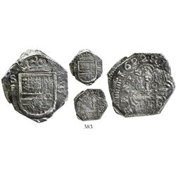 Cartagena, Colombia, cob 2 reales, 1622, no assayer, mintmark SF to left, Grade 1, very rare.