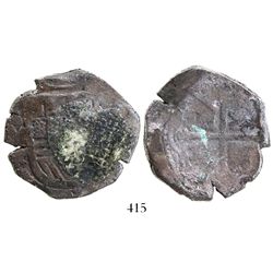 Mexico City, Mexico, cob 8 reales, Philip IV, assayer P, with canvas-bag remains on shield.