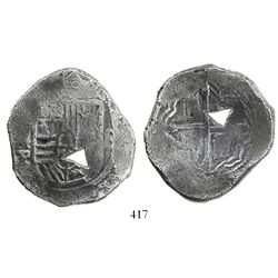 Mexico City, Mexico, cob 8 reales, Philip IV, assayer P, with natural triangular bubble-hole.