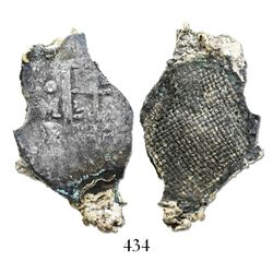 Mexico City, Mexico, cob 4 reales, Philip IV, assayer P, with canvas-bag remains on shield.