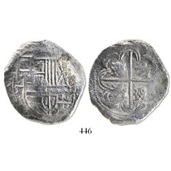 Potosi, Bolivia, cob 8 reales, Philip IV, assayer T (early 1630s).