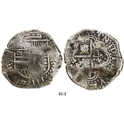 Potosi, Bolivia, cob 8 reales, (1)649Z, with crowned-L countermark on cross.