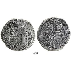 Potosi, Bolivia, cob 8 reales, 1649O, with crowned-L countermark on cross.