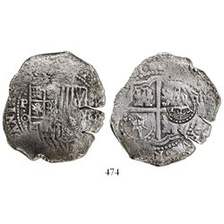 Potosi, Bolivia, cob 8 reales, (165)0O, with two countermarks (crowned-T and crowned-L) on cross, ve