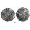 Image 1 : Potosi, Bolivia, cob 8 reales, (1650)O, with crowned-F (4 dots) countermark on shield.