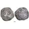Image 1 : Potosi, Bolivia, cob 8 reales, (1650)O, with crowned-F (2 dots) countermark on shield.