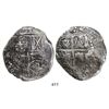 Image 1 : Potosi, Bolivia, cob 8 reales, assayer not visible, (O, 1649-50), crowned-F countermark on shield.