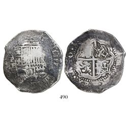 Potosi, Bolivia, cob 8 reales, 16(51-2)E, with crowned-L countermark on cross.