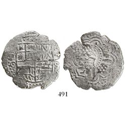 Potosi, Bolivia, cob 4 reales, (1651)O, with crowned-S countermark on cross, rare.