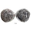 Image 1 : Potosi, Bolivia, cob 8 reales, 1652E post-transitional (transitional Type VIII/B), 1-PH-6 at top.