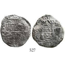 Potosi, Bolivia, cob 4 reales, 1653E, dot-PH-dot at top.