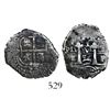 Image 1 : Potosi, Bolivia, cob 1 real, 1653E, dot-PH-dot at top.