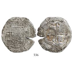 Potosi, Bolivia, cob 8 reales, (16)50(O), with crowned-L countermark on cross.