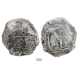 Potosi, Bolivia, cob 8 reales, 1656E, PH at top.