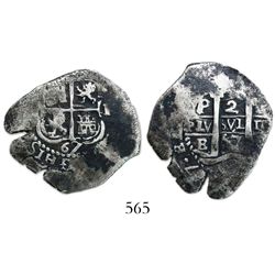 Potosi, Bolivia, cob 2 reales, 1667E, king uncertain.