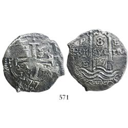 Potosi, Bolivia, cob 8 reales, 1677E.