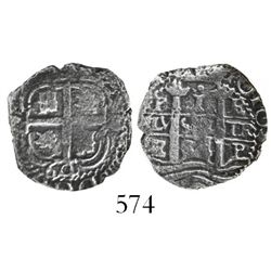 Potosi, Bolivia, cob 1 real, 1664E, encapsulated ANACS VF 25, with name of wreck stated in the slab.