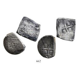 Lot of 2 Mexico City, Mexico, cob 4 reales, Philip V, assayer R (1729-30), partial dates.