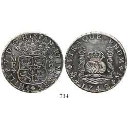 Mexico City, Mexico, pillar 8 reales, Philip V, 1742MF.