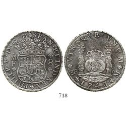 Mexico City, Mexico, pillar 8 reales, Philip V, 1743MF.