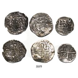Lot of 3 Mexico City, Mexico, cob 1R, Philip II and IV, assayers O and P.