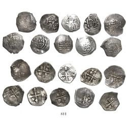 Lot of 10 Mexico City, Mexico, cob 1R, Philip III and IV, assayer D (where visible).