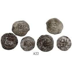 Lot of 3 Mexico City, Mexico, cob 1/2R, Philip II and III, assayers O and not visible.