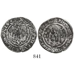 Lima, Peru, 1 real, Philip II, assayer R to left (Rincon), motto PL-VS-VL, legends breaking as HIS /